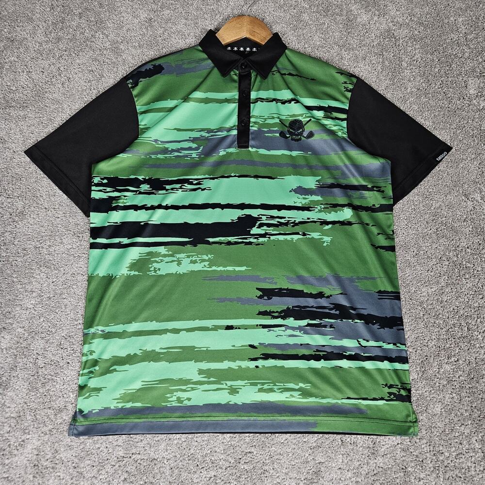 Tattoo Golf Shirt Men's Large Green Polo Performance Activewear Tennis Preppy
